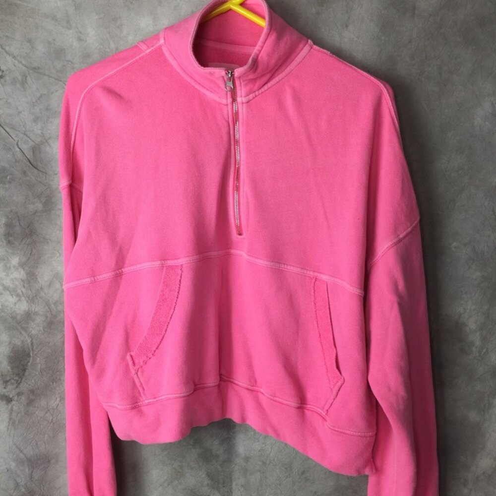Aerie Chillax Quarter Zip Sweatshirt XS Hot Pink